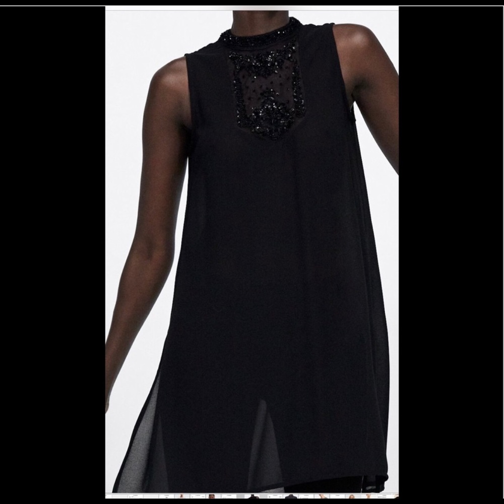 Zara Basics Women’s Sleeveless Beaded Black Tunic Sz XS